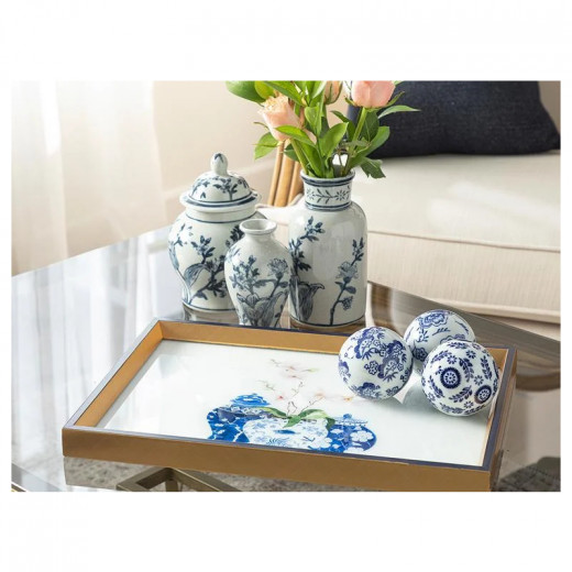 English Home Bleu Blanc Glass Decorative Tray, 31*46 Cm