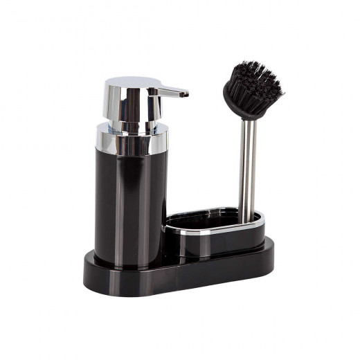 Primanova Polen Kitchen Liquid Soap Dispenser & Brush Holder, Black Color