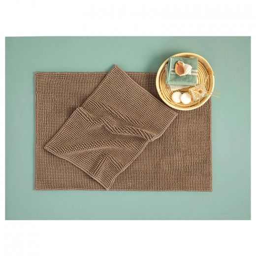 English Home Paige Polyester Pasta Bath Mat Set, Brown Color, 60*90 +40*60 Cm, 2 Pieces