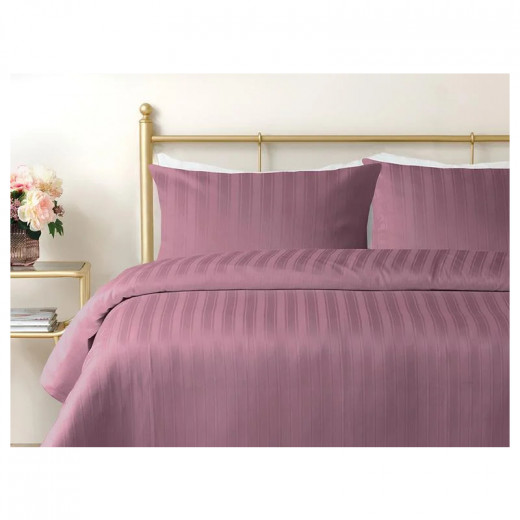 English Home Lior Striped Cotton Satin King Size Duvet Cover Set, Purple Color, Size 220*240 Cm, 4 Pieces
