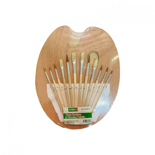 Amigo Painting Brushes With Wooden Palette, 12 Pieces