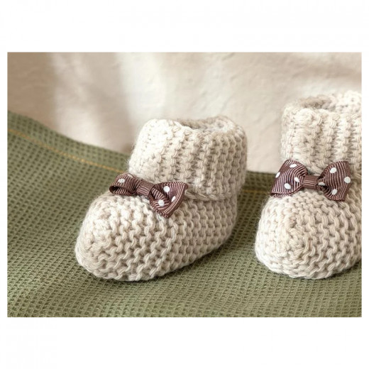 English Home Soft Knitwear Bow Baby Socks, 6-12 Months, Beige