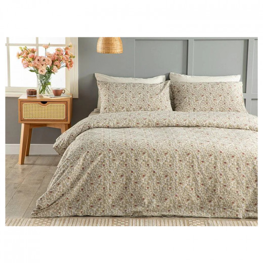 English Home Pure Poppy Easy to Iron Double Duvet Cover Set, Beige Color, Size 200*220, 3 Pieces