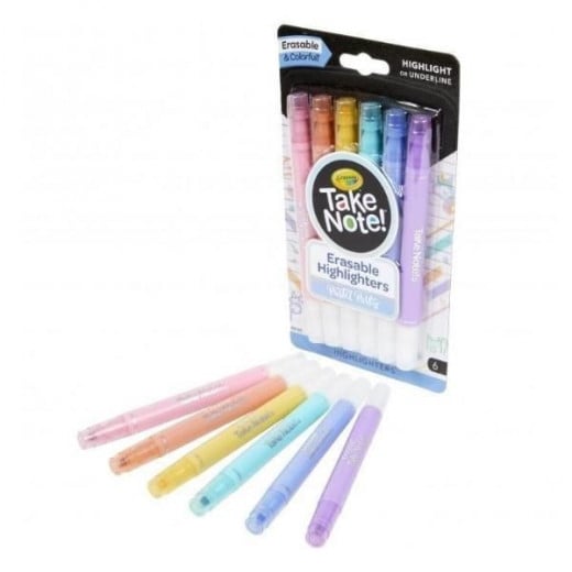 Crayola Take Note Erasable Highlighters, Pastel, 6 Count