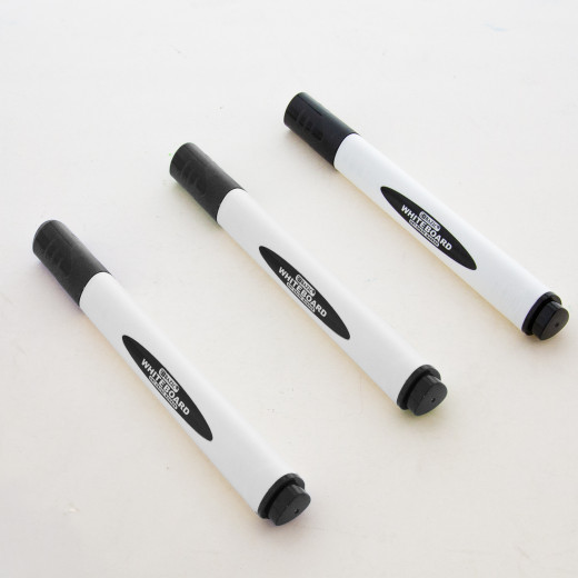 Bazic Chisel Tip Triangle Dry-Erase Markers Black Color, 3 Pieces