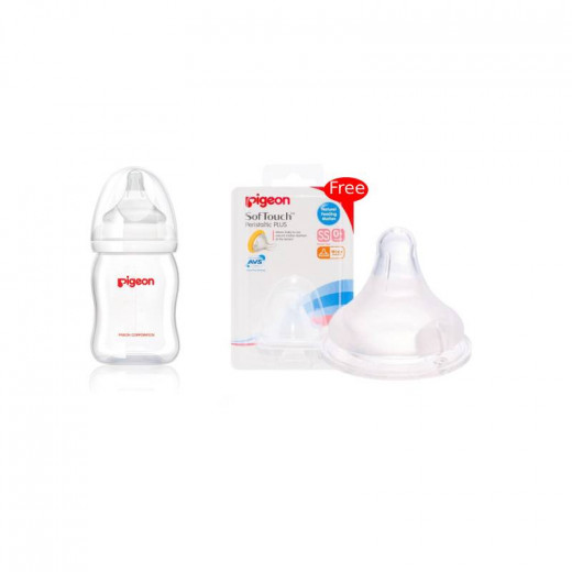 Pigeon Nursing Bottle Wide Neck 160ml + Pigeon SofTouch Peristaltic Plus Wide Neck Nipple SS 0 + For Free