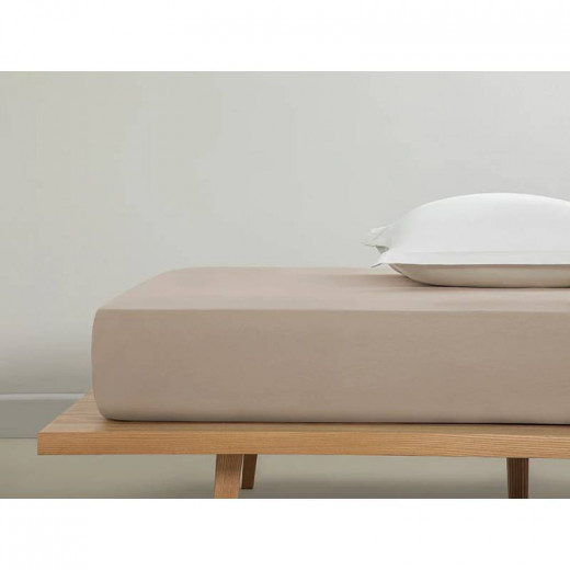 شرشف سرير مطاط قطن سادة لون بني ، حجم متوسط ، 140 × 200 سم من انجلش هوم