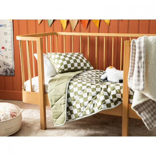 English Home Checkered Cotton Muslin Baby Quilt Set, Green Color, 95x145 Cm