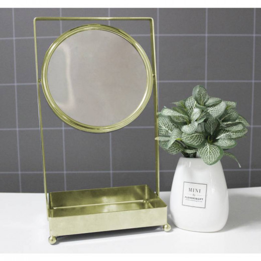 ARMN Delta Countertop Vanity Mirror With Tray, Gold Color