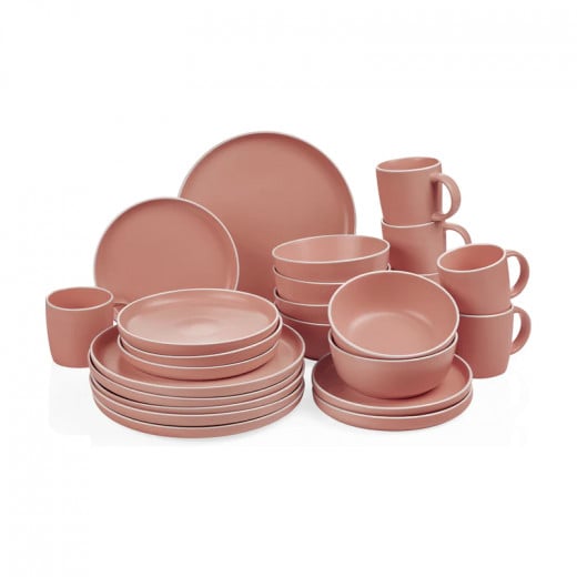 Decopor Porcelain Matte Porcelain Dinnerware Set, Pink Color, 24 Pieces