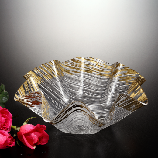 Vague Acrylic Flower Bowl, Gold Color, 27 Cm