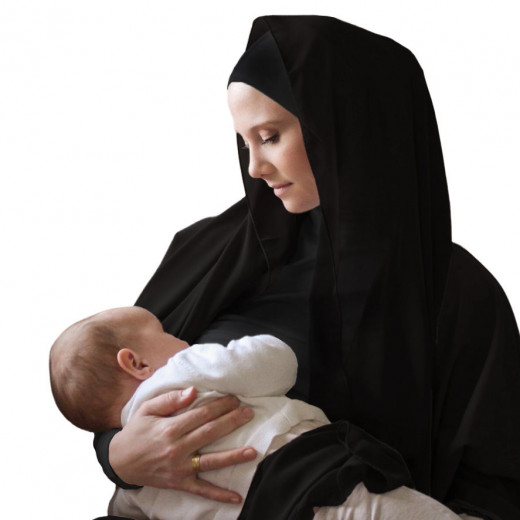 RUUQ Women's Nursing Bodysuit Long Sleeve with Hijab Cap - Black - Small