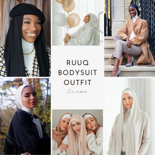 RUUQ Women's Nursing Bodysuit Long Sleeve with Hijab Cap - Ivory - Medium