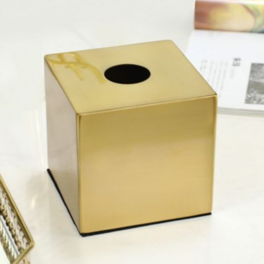 ARMN Carrera Square Brass Tissue Box - Gold