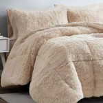 Nova home malea winter long shaggy fur comforter set - beige 4pcs