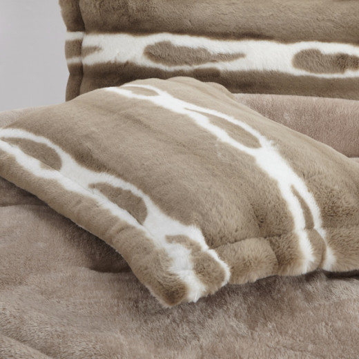 Nova Home Wolf Winter Jacquard Printed Fur Comforter Set - Single/Twin - Beige 4Pcs