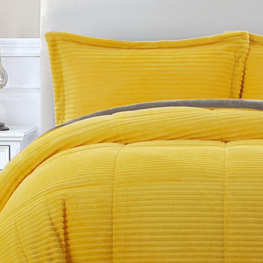 Nova home campo cordroy flannel winter comforter set - single/twin yellow  3 pcs