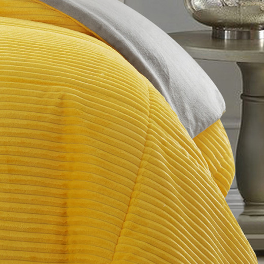 Nova home campo cordroy flannel winter comforter set - single/twin yellow  3 pcs