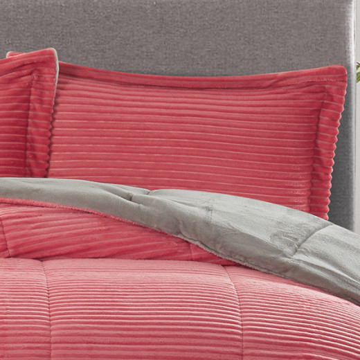 Nova Home Campo Cordroy Flannel Winter Comforter Set - King/Super King- Rose  4 Pcs
