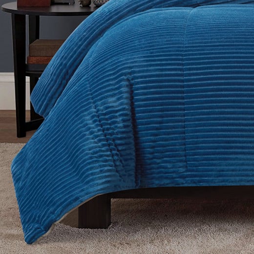 Nova Home Campo Cordroy Flannel Winter Comforter Set - King/Super King - Navy  4 Pcs