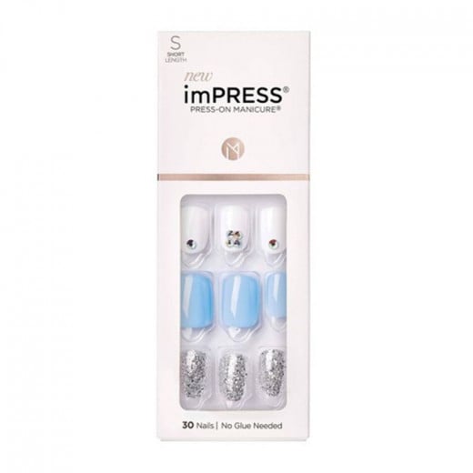 Kiss Impress Press On Manicure Kit Blue Short Length