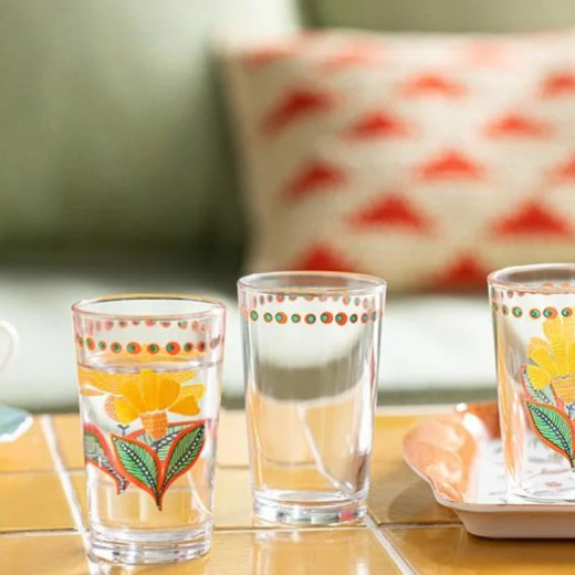 English Home Exotic Flower Glass Served with Coffee Water Glass Pink-Orange  110 ml    6 Set
