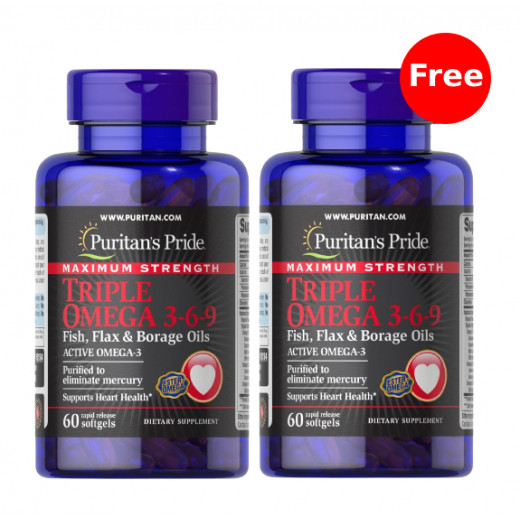 Puritan's Pride Triple Omega 3-6-9, 60 Capsules + 1 Pack for Free
