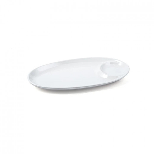 Vague Melamine Oval Platter with Sauce Hole 30 centimeter