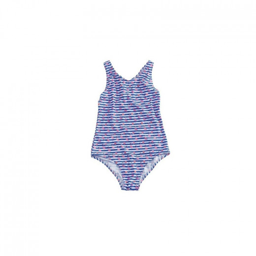 Slip Stop Stripe Children's Swimsuit  White -Blue (8-9 Years)