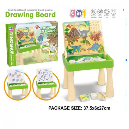 Dinosaur Building Block Puzzle Drawing Table (3 In 1)