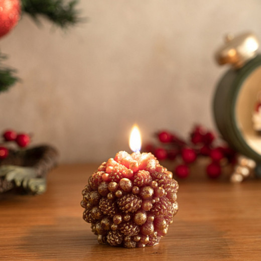 English Home Pinecone Ball Candle Claret Red 6,6*6,6*6,7 Cm