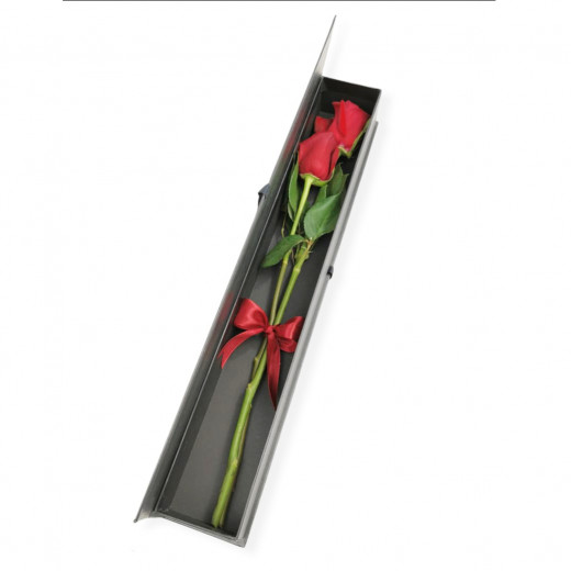 Two Classy Red Roses, Black Box
