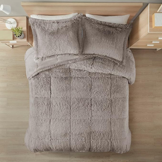 Nova Home Malea Winter Long Shaggy Fur Comforter Set, Brown Color, 4 Pieces