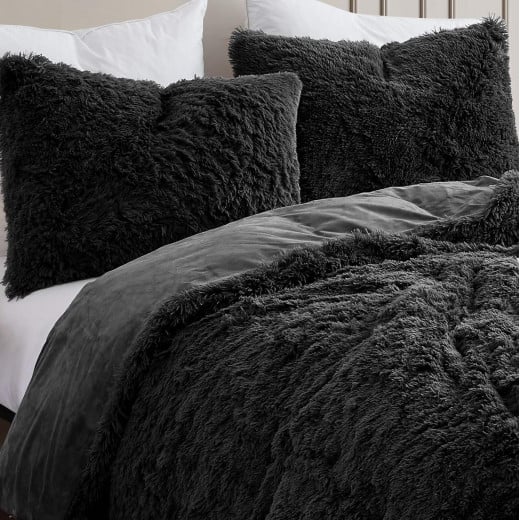 Nova Home Malea Winter Long Shaggy Fur Comforter, Black Color Twin Size, 4 Pieces