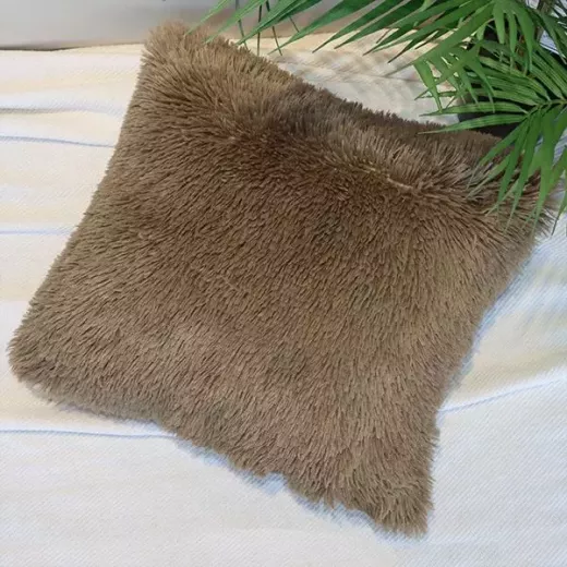 Nova Home Malea Long Shaggy Fur Cushion Cover, Brown, 45x45 Cm