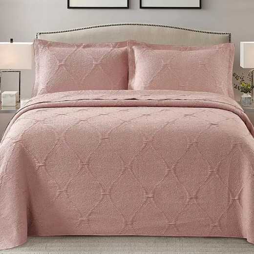 Nova Home Flosway Jacquard Bed Spread Set, Pink Color, King Size, 3 pieces