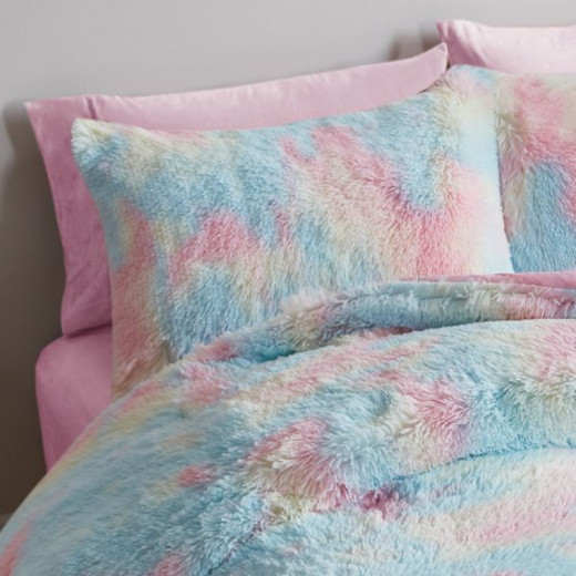 Nova Home Ombre Winter Shaggy Fur Comforter Set, Rainbow Color, King Size