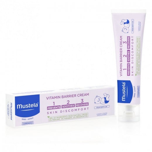Mustela Vitamin Barrier Cream, 50 Ml + Cleansing Baby Wipes, 60 Wipes, 2 Packs