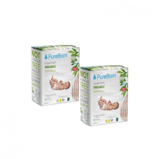 Pure Born Organic Nappies Double Pack, Daisy's Design, Size Newborn, 0-4.5 Kg, 68 Pieces, 2 Packs