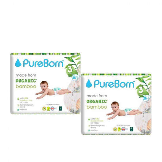 Pure Born Organic Nappies Single Pack, Daisy Design, Size 3, 5.5-8 Kg, 28 Pieces, 2 Packs