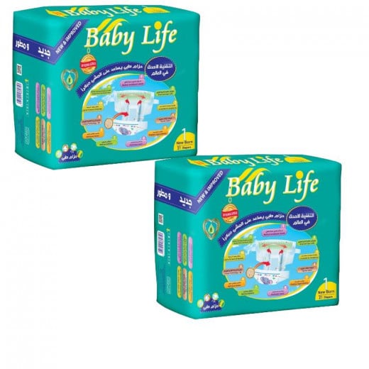 Baby Life Diapers, Size 1 Newborn, 21 Diapers, 2 Packs