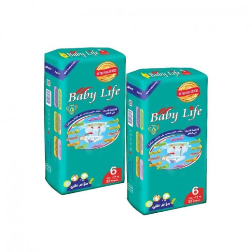Baby Life Diapers, Size 6, +18 Kg, 32 Diapers, 2 Packs
