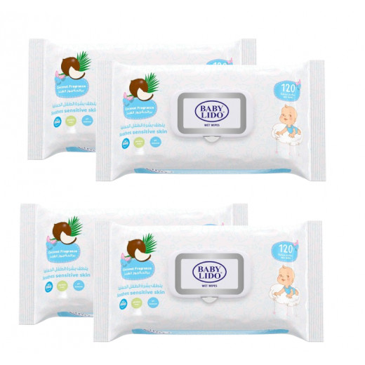 Lido Baby Wet Wipes, Coconut Scent, 120 Sheet, 6 Packs