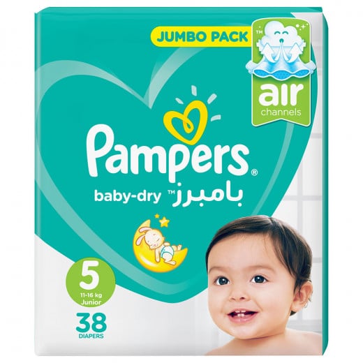 Pampers Baby-Dry Diapers, Size 5, Junior, 11-16kg, Douple Pack, 38 Count