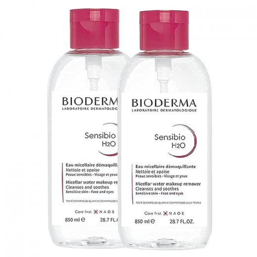 Bioderma H2O Micellar Water & Make-up Removal with Pump for Sensibio, 850 Ml, 2 Packs