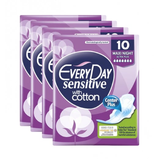 EveryDay Sensitive Maxi Night With Cotton Pads, 10 Pads , 4 Packs