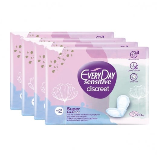 Everyday Discrete Super Pads Number 2, 10 Pieces, 4 Packs