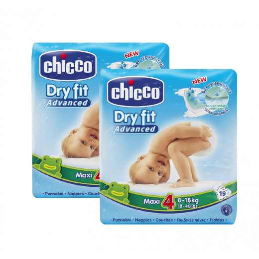 Chicco Dry Fit Plus Maxi Diaper, Size 4, 8-18 Kg, 19 Diapers , 2 Packs