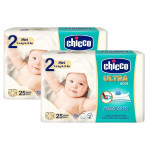 Chicco Ultra Diapers, Size 2, 3-6 Kg, 25 Diapers, 2 Packs