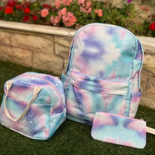 Girls School Backpack Backpack with Lunch Bag & Pencil Case Blue Star Design